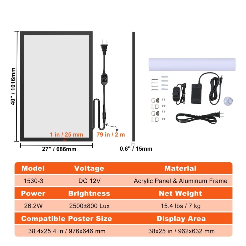 LED-julistekehys alumiini ja akryyli 27×40 tuuman musta seinäkiinnitys