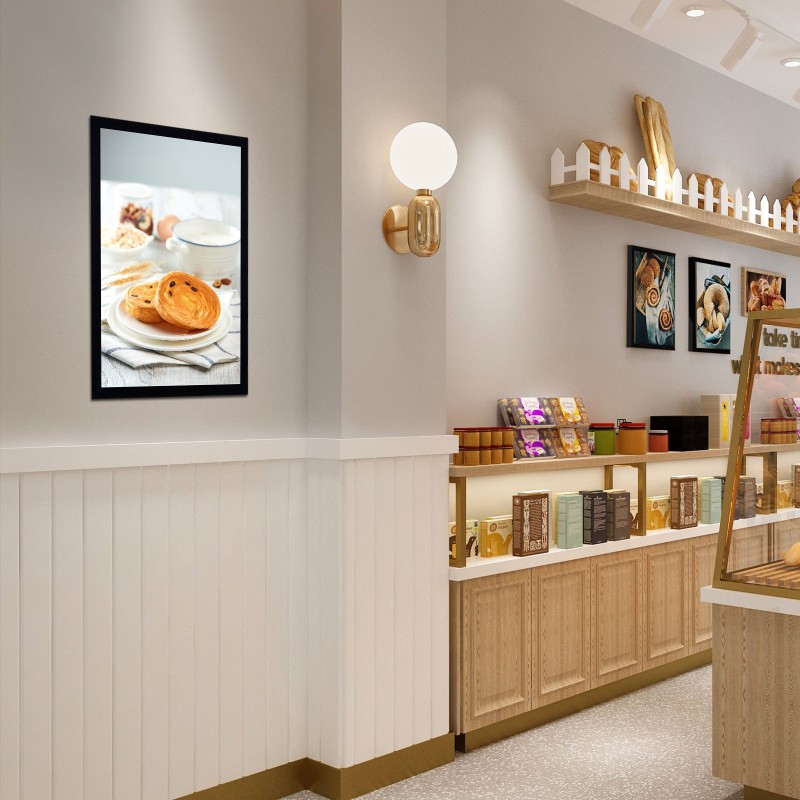 LED-julistekehys alumiini ja akryyli 27×40 tuuman musta seinäkiinnitys