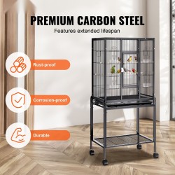 Lintuhäkki hiiliterästä tilava keskikokoisille ja suurille linnuille pyörällisellä jalustalla ja irrotettavalla tarjottimella