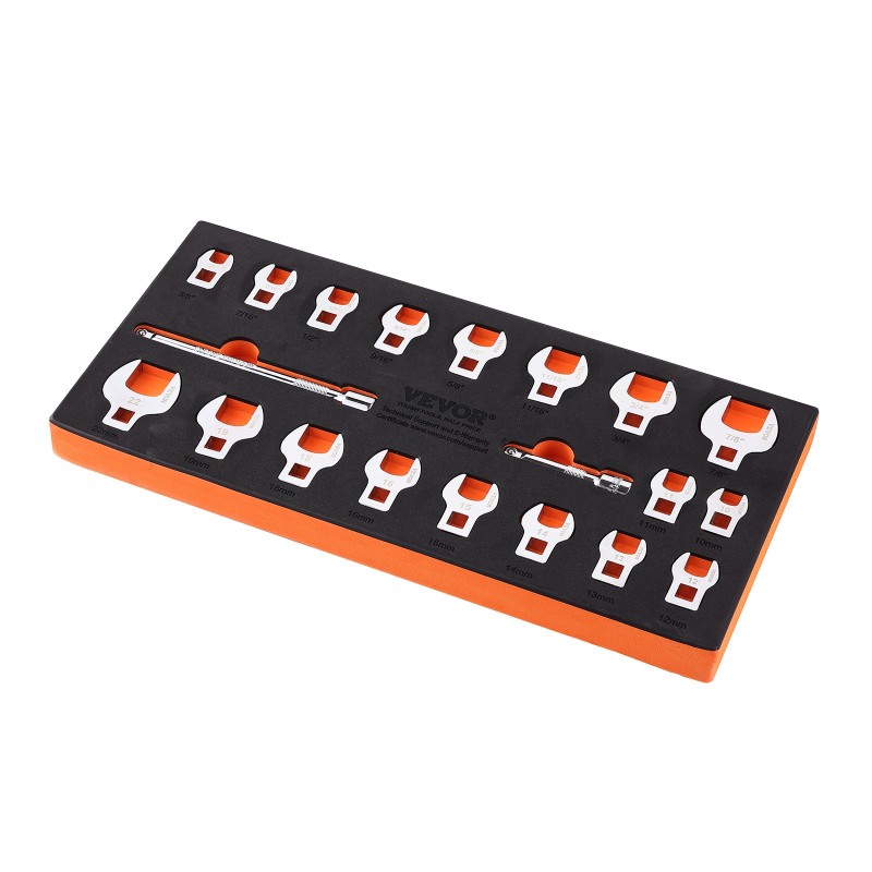 Lukkopääavainsarja 3/8 vetokanta 20-osainen lujateräs metriset 10–22 mm tuumakoot 3/8–7/8 EVA-alusta