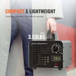 Otsonigeneraattori otsonintuotto 36000 mg/h ajastin 0–120 minuuttia ilmankosteusnäyttö irrotettava pölysuoja