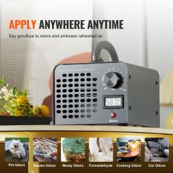 Otsonigeneraattori otsonintuotto 36000 mg/h ajastin 0–120 minuuttia ilmankosteusnäyttö irrotettava pölysuoja