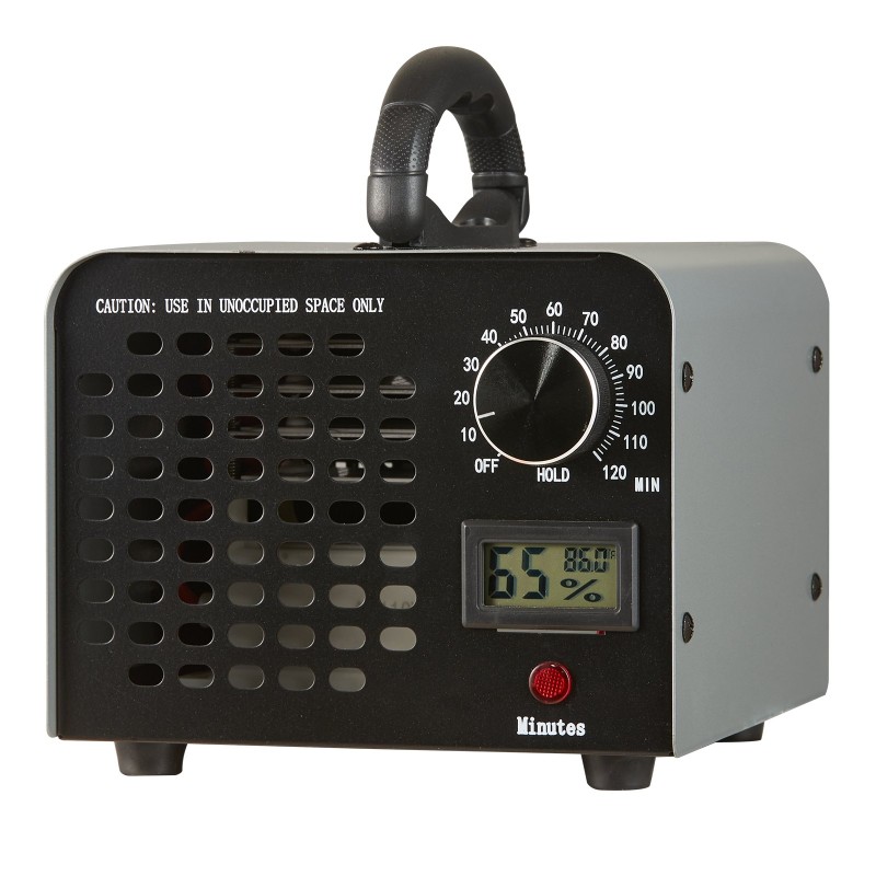 Otsonigeneraattori otsonintuotto 36000 mg/h ajastin 0–120 minuuttia ilmankosteusnäyttö irrotettava pölysuoja