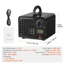 Otsonigeneraattori 24000 mg/h 0–120 min ajastimella kosteusnäytöllä irrotettavalla pestävällä suodatinverkolla