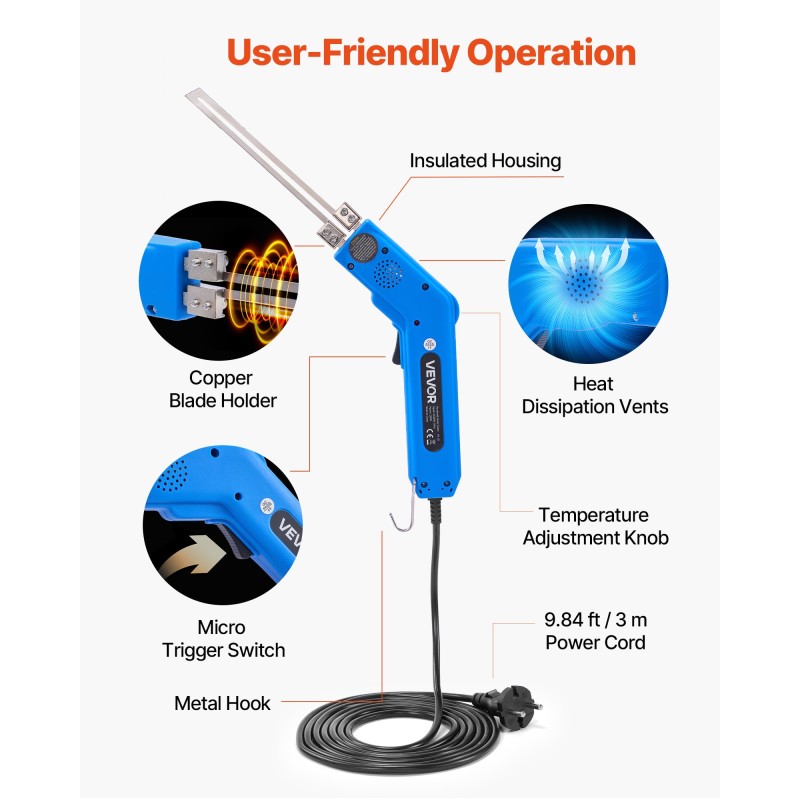 Kuumaveitsi vaahtoleikkuri säädettävä lämpötila 50–500 °C 150 ja 200 mm terät