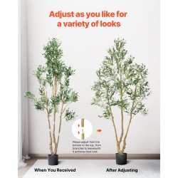 Keinotekoinen oliivipuu luonnonpuurunko noin 213 cm musta ruukku sisäkäyttöön