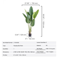 Tekokasvi paratiisilintu-puu 1,5 m PE-materiaali 1 kpl ruukulla sisäkäyttöön