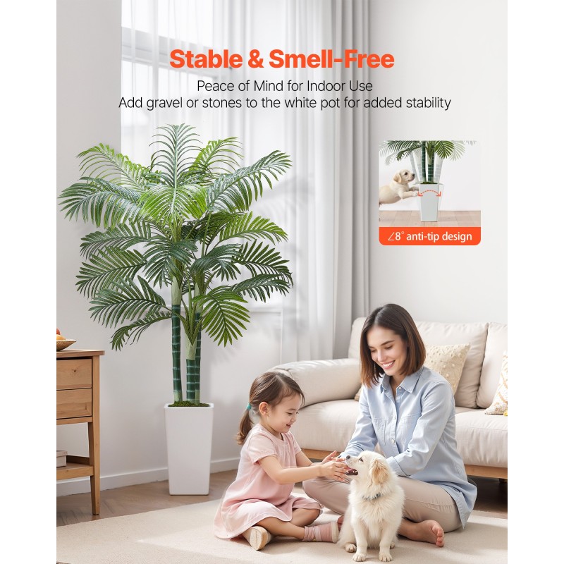 Keinotekoinen arekapalmu muovilehdillä noin 183 senttimetriä korkea valkoisessa ruukussa