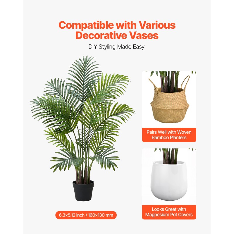 Tekokasvi arekapalmu muovilehdillä 1219 millimetriä korkea kaksi kappaletta valkoisissa ruukuissa