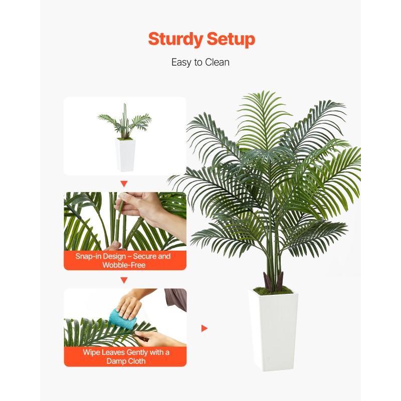 Keinotekoinen arekapalmu polyeteenilehdillä 1524 millimetriä valkoinen korkea ruukku sisä- ja katetuille ulkotiloille