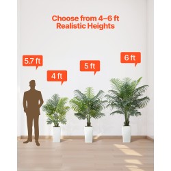 Keinotekoinen arekapalmu polyeteenilehdillä 1524 millimetriä valkoinen korkea ruukku sisä- ja katetuille ulkotiloille