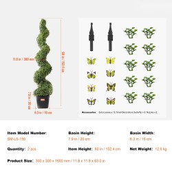 Tekopuksipuu spiraalimuotoinen polyeteeni 152 cm 2 kpl ruukulla sisä ja ulkokäyttöön