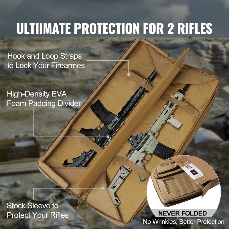 Taktinen pehmeä kiväärilaukku 36 tuumalle kahdelle kiväärille ja kahdelle pistoolille ruskea