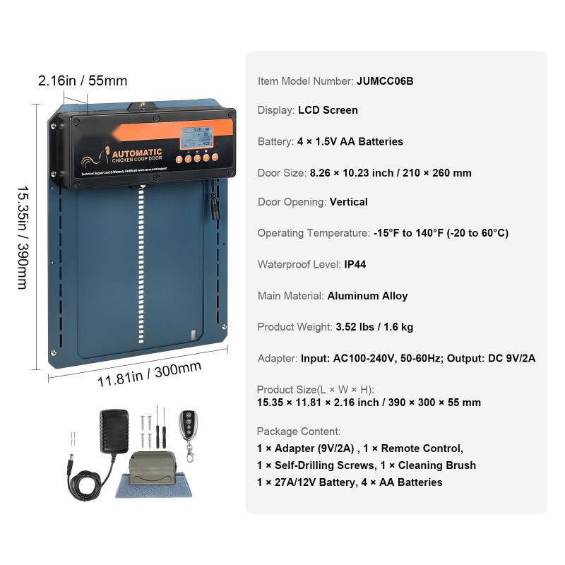 Automaattinen alumiininen kanalan ovi 210×260 mm valotunnistin ajastin