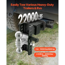 Säädettävä hiiliteräs kuulavetolaite 63,5mm vastaanottimeen 152mm pudotus 50mm ja 58,7mm kuulat