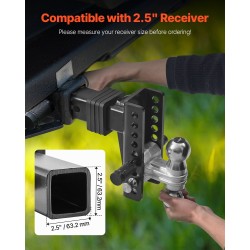 Säädettävä hiiliteräs kuulavetolaite 63,5mm vastaanottimeen 152mm pudotus 50mm ja 58,7mm kuulat