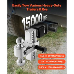 Säädettävä kolmikuulainen perävaunun vetokytkin 2 tuuman vastaanottimelle, 6 tuuman pudotus, 6800 kilogrammaa