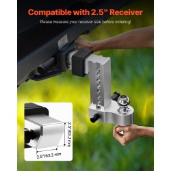 Vetokuulakoukku kolmipalloinen ja säädettävä 2,5 tuuman vastaanottimeen hiiliteräs ja alumiiniseos 8390 kilogrammaa