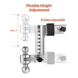 Vetokuulakoukku kolmipalloinen ja säädettävä 2,5 tuuman vastaanottimeen hiiliteräs ja alumiiniseos 8390 kilogrammaa