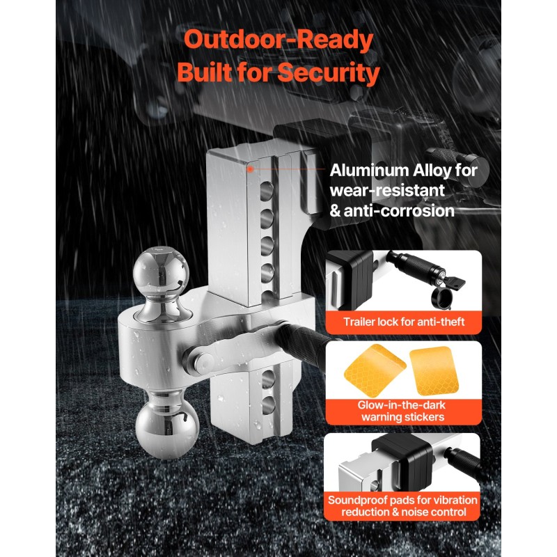 Vetokuulakoukku kolmipalloinen ja säädettävä 2,5 tuuman vastaanottimeen hiiliteräs ja alumiiniseos 8390 kilogrammaa