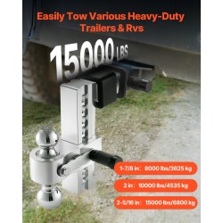 Säädettävä kolmipalloinen vetokuulakiinnike 2 tuuman vastaanottimeen 6800 kg 203 mm pudotus