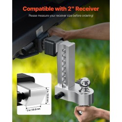 Säädettävä kolmipalloinen vetokuulakiinnike 2 tuuman vastaanottimeen 6800 kg 203 mm pudotus