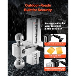 Säädettävä kolmipalloinen vetokuulakiinnike 2 tuuman vastaanottimeen 6800 kg 203 mm pudotus