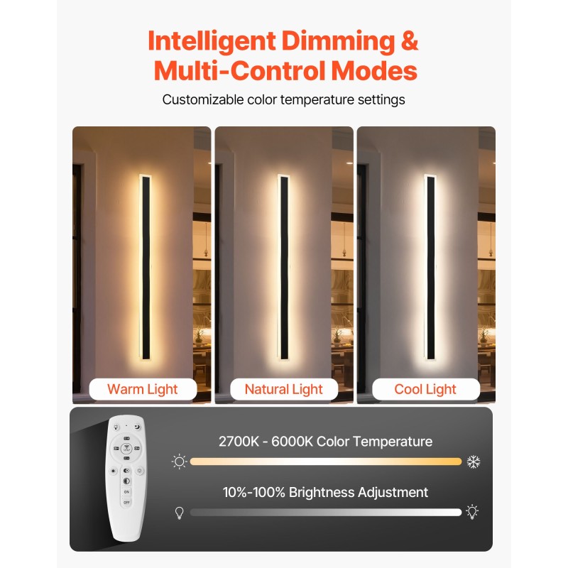 Ulkoseinävalaisimet 2 kpl 1200 mm IP65-vesitiivis säädettävä värilämpötila himmennettävä kaukosäätimellä