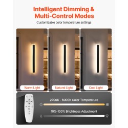 Ulkoseinävalaisimet LED 2 kpl 600 mm ruosteenkestävä IP65 himmennettävä säädettävä 2700–6000K