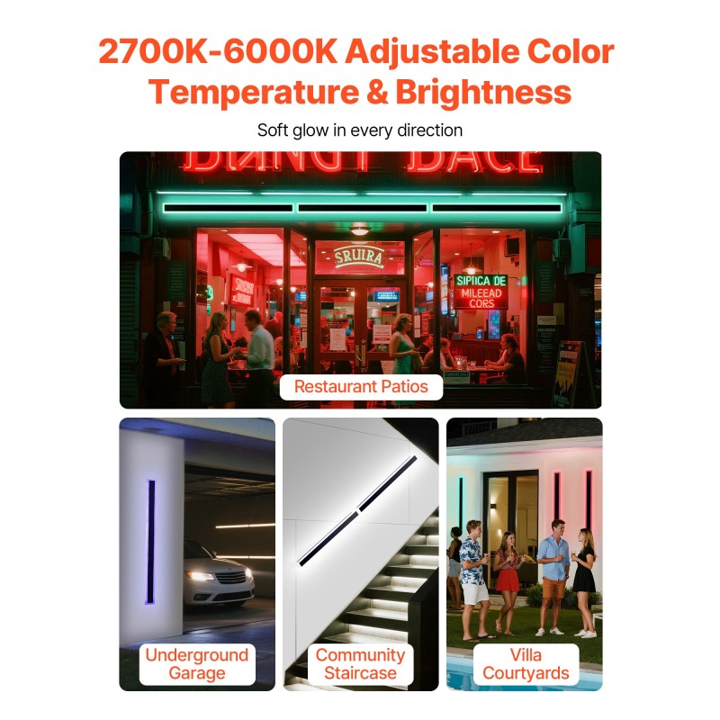 Ulkoseinävalaisin 2 kpl 1000 mm ruostumaton IP65 RGB säädettävä 2700–6000K himmennettävä kaukosäätimellä