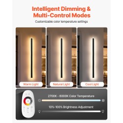 Ulkoseinävalaisin 2 kpl 1000 mm ruostumaton IP65 RGB säädettävä 2700–6000K himmennettävä kaukosäätimellä