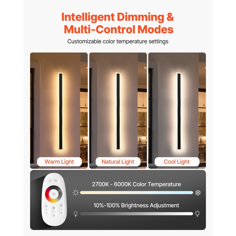 Ulkoseinävalaisin 2 kpl 1000 mm ruostumaton IP65 RGB säädettävä 2700–6000K himmennettävä kaukosäätimellä