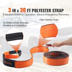 Vinssin talteenottosetti polyesterihihna 7,6 cm leveä 914 cm pitkä 2 D-rengasta säilytyslaukku