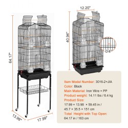 Lintuhäkki tilava pienille ja keskikokoisille linnuille pyörätelineellä irrotettavalla tarjottimella