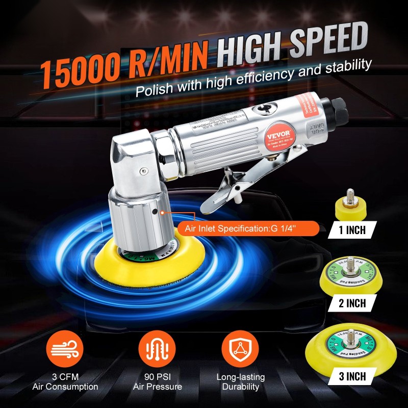 Pienikokoinen paineilma-epäkeskohiomakone alumiini 2,5 5,1 ja 7,6 cm 15000 kierrosta minuutissa 58-osainen