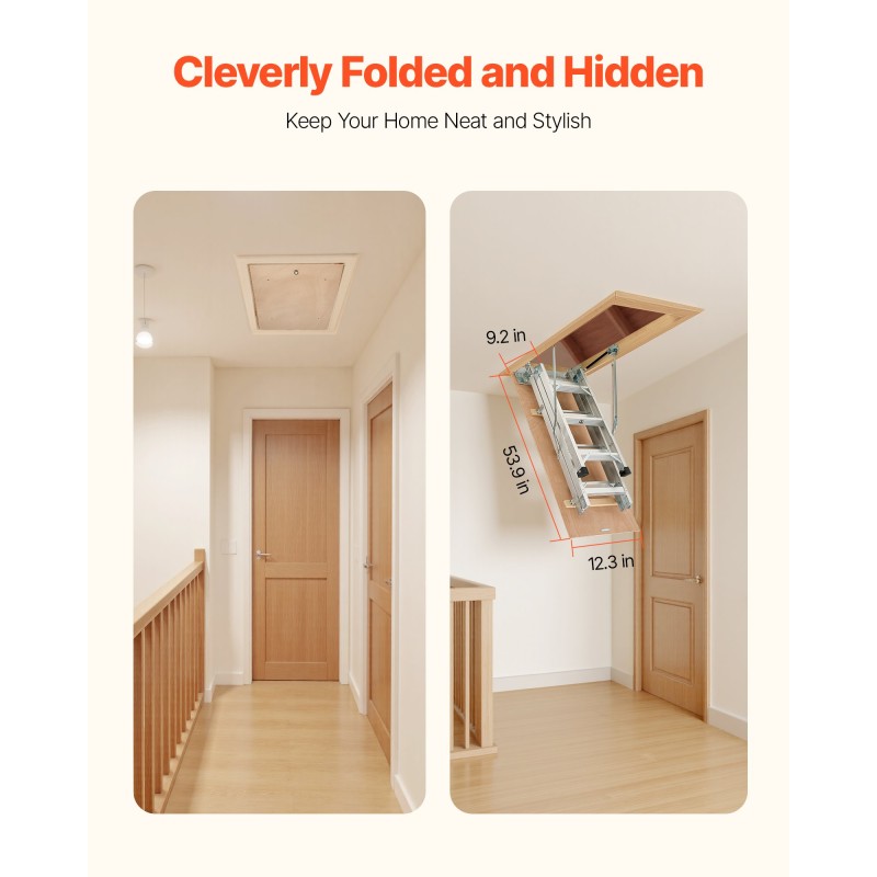 Ullakontikkaat alumiinirunko puuluukku taitettava 170 kg kantavuus säädettävä korkeus 3–3,13 m