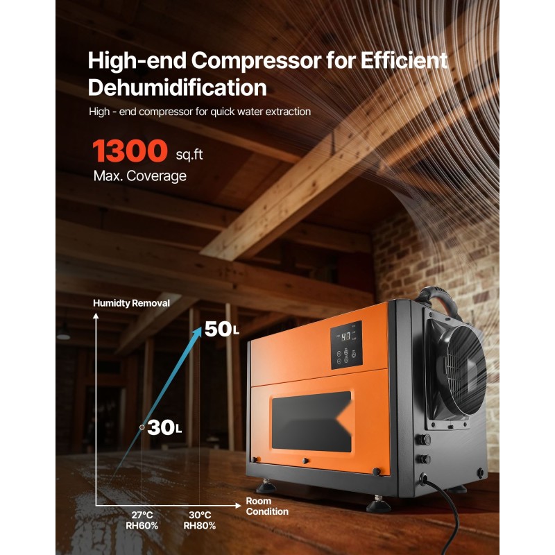 Teollisuusluokan ilmankuivain sinkitty teräsrunko 50 litraa kellariin varastoon siirrettävä