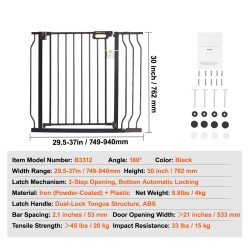 Turvaportti rautainen ja muovinen säädettävä leveys 749–990 mm korkeus 762 mm musta