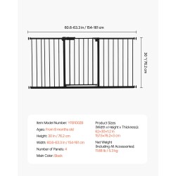 Turvaportti 154–161 senttimetriä leveä 76 senttimetriä korkea painekiinnitys yhdellä kädellä avattava musta