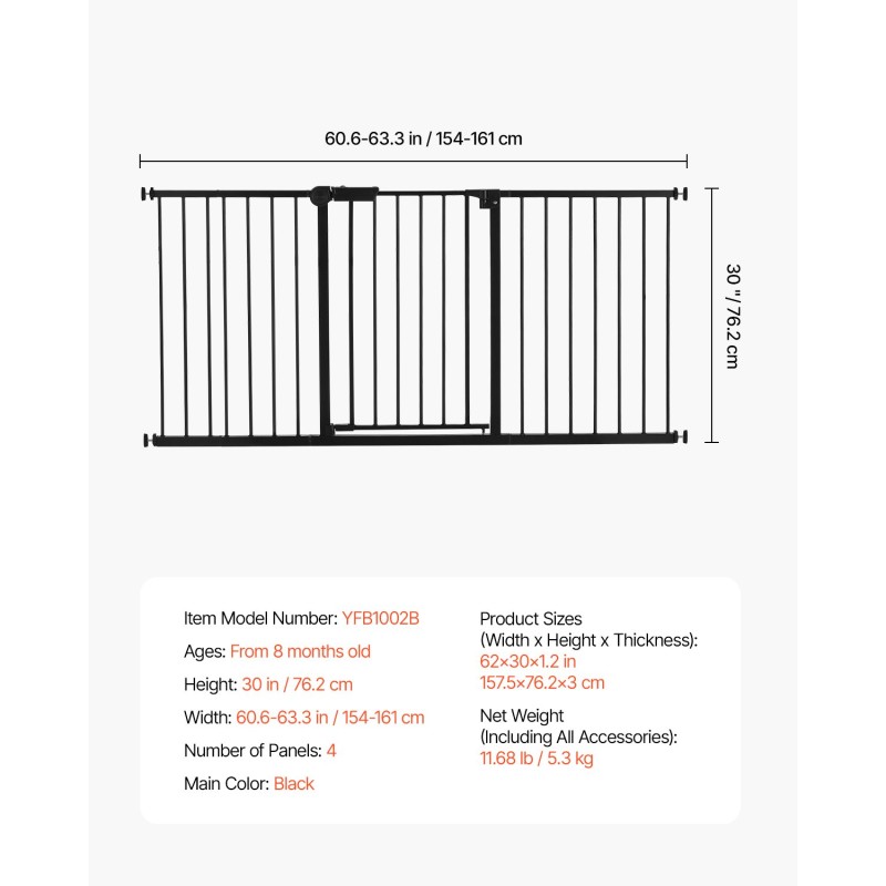 Turvaportti 154–161 senttimetriä leveä 76 senttimetriä korkea painekiinnitys yhdellä kädellä avattava musta