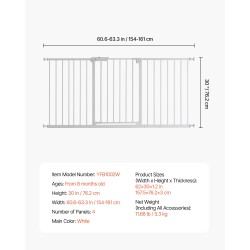 Turvaportti painekiinnityksellä valkoinen säädettävä 154–161 cm 76 cm korkea lapsille ja lemmikeille