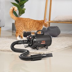 Lemmikkikuivain 2000W musta kotikäyttöön säädettävä lämpötila ja nopeus 4 suutinta