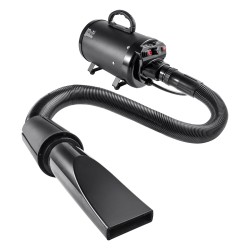 Lemmikkikuivain 2000W musta kotikäyttöön säädettävä lämpötila ja nopeus 4 suutinta