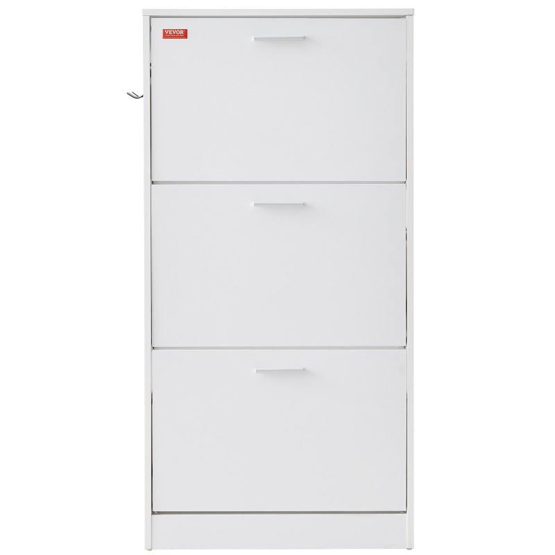 Kenkäkaappi P2-luokan lastulevystä kolmella ylös kääntyvällä laatikolla ja sivukoukuilla eteiseen