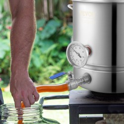 Ruostumaton teräskattila 18,92 litraa kotipanemiseen kolmikerroksinen pohja kansi lämpömittari kuulaventtiilihana suodatinritilä