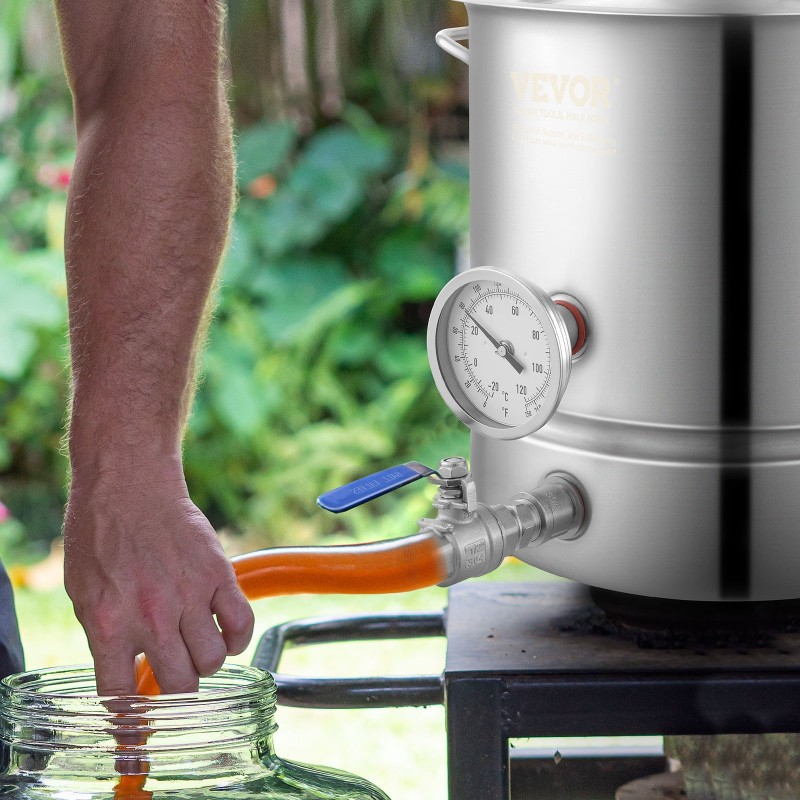 Ruostumaton teräskattila 18,92 litraa kotipanemiseen kolmikerroksinen pohja kansi lämpömittari kuulaventtiilihana suodatinritilä