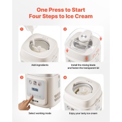 Automaattinen pystyjäätelökone 1 l sisäänrakennetulla kompressorilla 4 käyttötilaa muovirunko kotikäyttöön