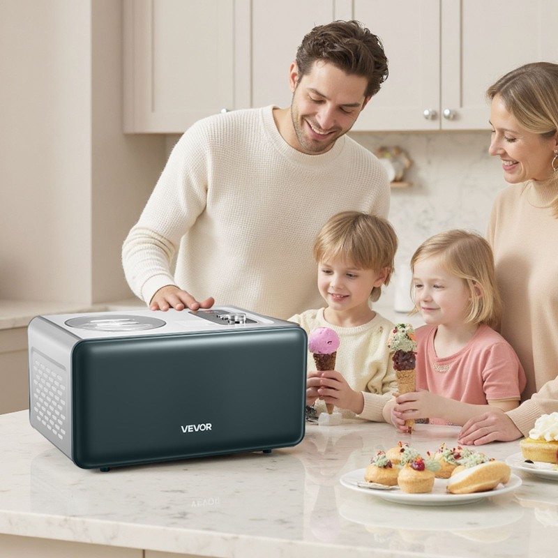 Automaattinen jäätelökone sisäänrakennetulla kompressorilla 1,5 l ruostumattomasta teräksestä kolmella toimintatilalla