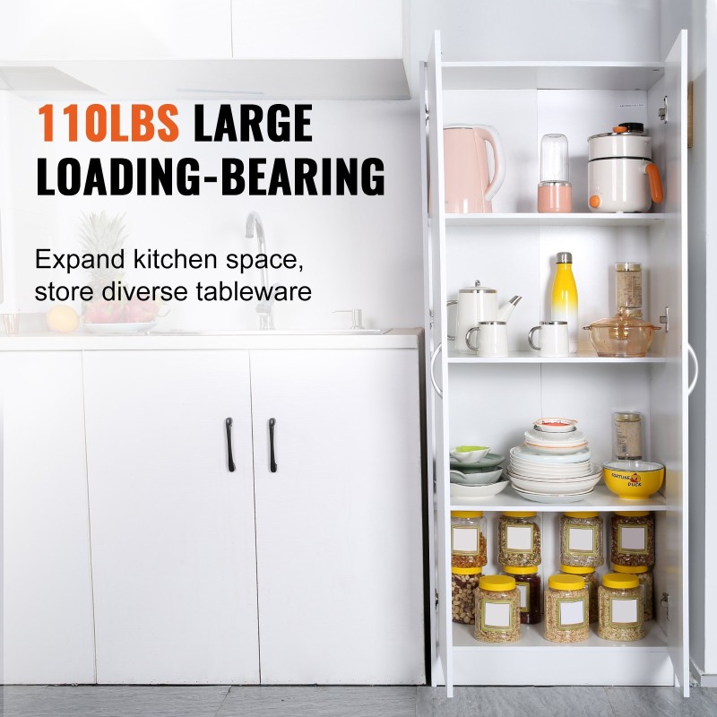 Korkea keittiökaappi lastulevy MDF 1529 mm 2-ovinen 3 hyllyä 2 säädettävää valkoinen