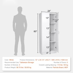Korkea keittiökaappi lastulevy MDF 1529 mm 2-ovinen 3 hyllyä 2 säädettävää valkoinen